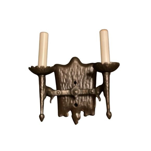 Vintage Gothic Iron Two Armed Wall Sconce - Picture 3 of 5